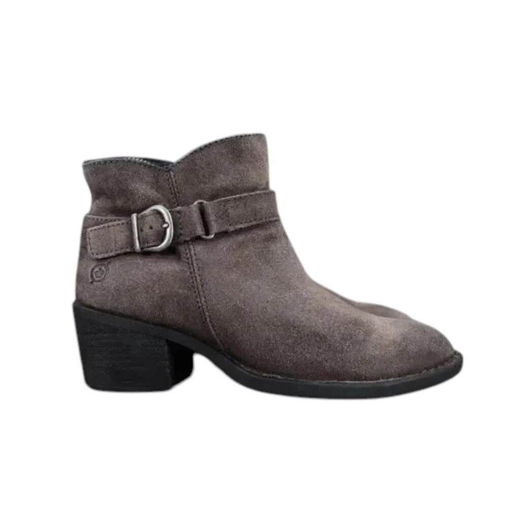 Born Shoes Womens 5.5 Booties Leather Casual Fashion Adia Moto Gray Block Heel